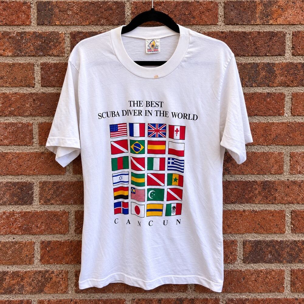 Vintage Cancun Scuba Diver International Flags Graphic T-Shirt XL